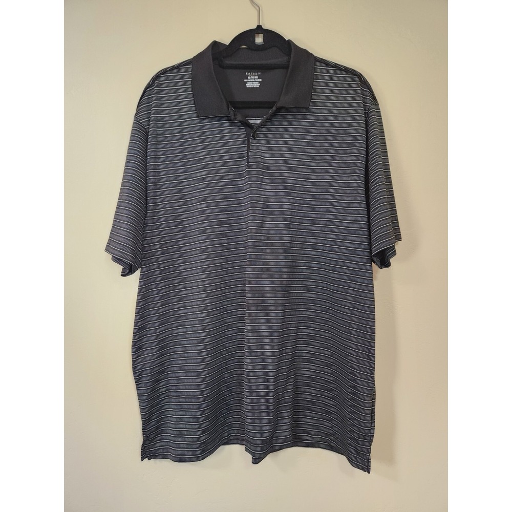 Van Huesen Black and‎ White Striped Polo Mens Size XL Short Sleeve